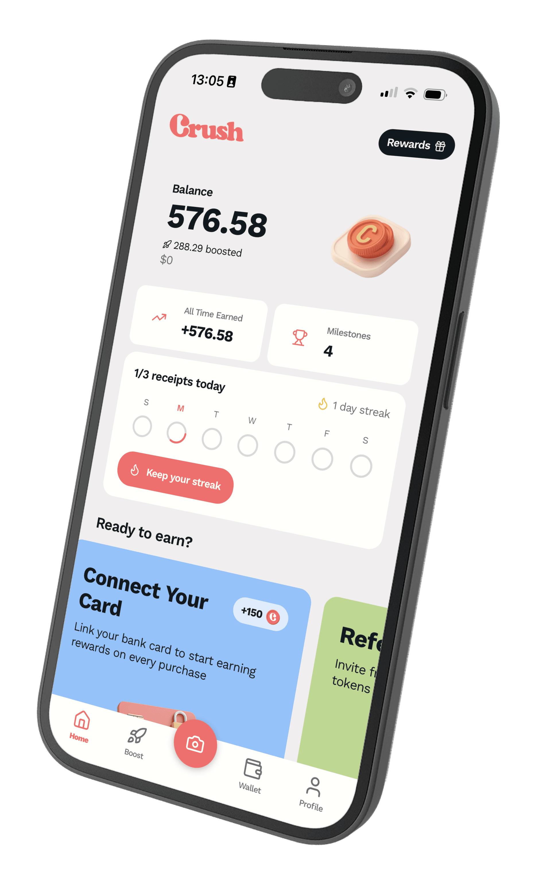 Crush Rewards app home screen