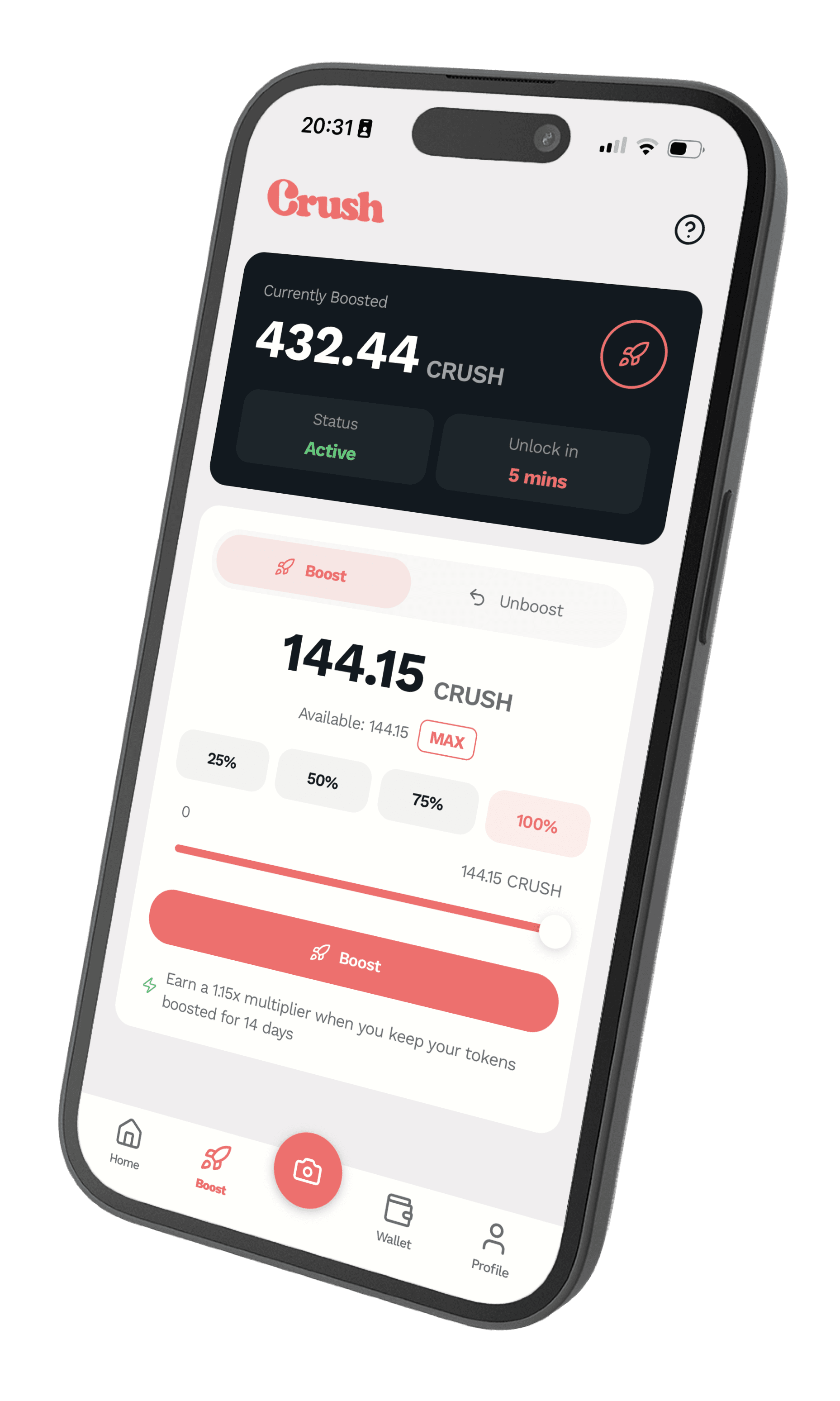 Crush Rewards wallet screen